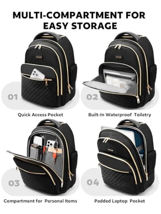 Rolling Backpack Wheels 17 Inch Laptop Carry On Luggage Water Resistant Black main image 2